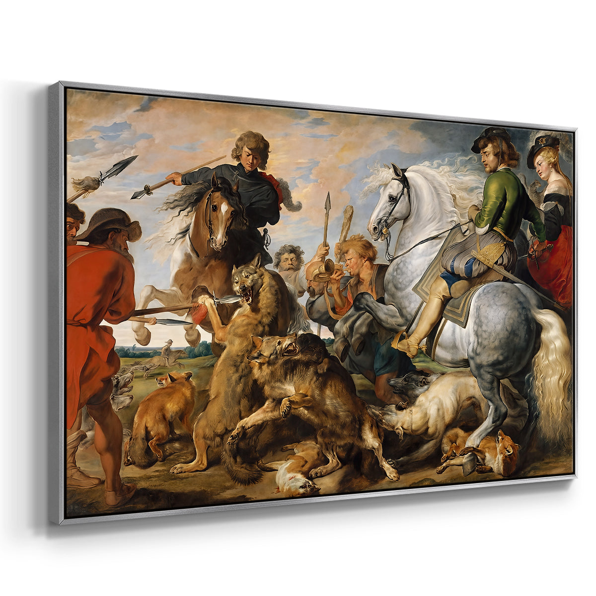 The Wolf and Fox Hunt, c. 1616 - Floater Framed Canvas Print