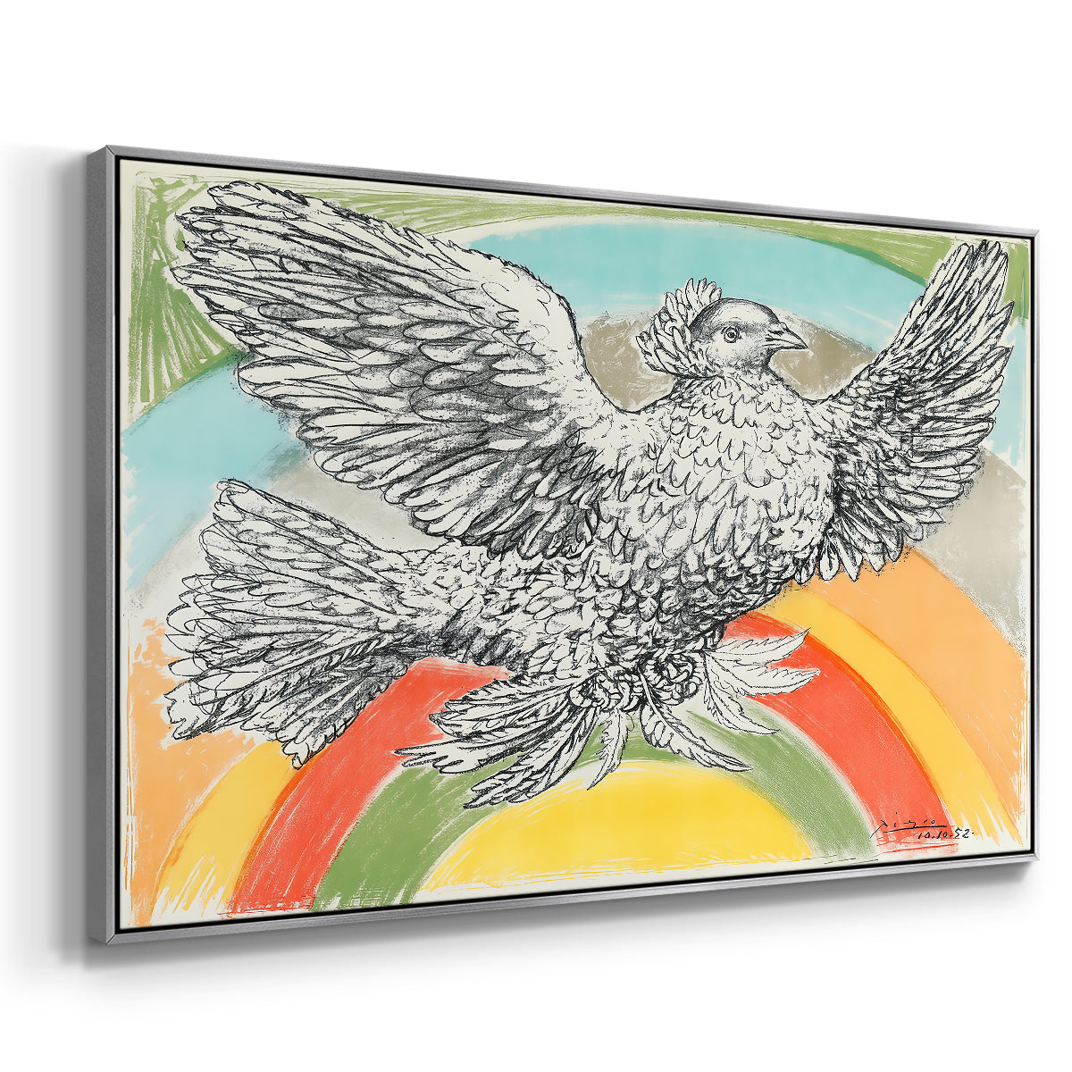 Flying Dove with Rainbow (Colombe volant à l'Arc-en-ciel), 1952 - Floater Framed Canvas Print