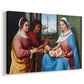 Canvas art print featuring a Renaissance composition of saints and figures in quiet interaction, displayed at an angle