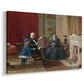 Canvas art print featuring a domestic portrait of group gathered in modest home setting, displayed at an angle