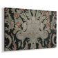 Canvas art print featuring a textile design combining organic shapes and patterned background, displayed at an angle