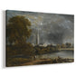 Canvas art print featuring an atmospheric landscape with church and reflection, displayed at an angle