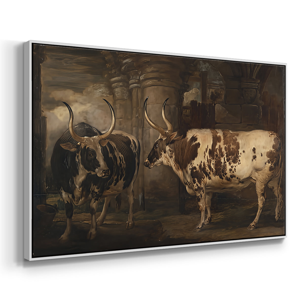 Portraits of Two Extraordinary Oxen, Property of the Earl of Powis, 1814 - Floater Framed Canvas Print