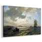 Canvas art print featuring a seaside scene with wind moving water and clouds, displayed at an angle