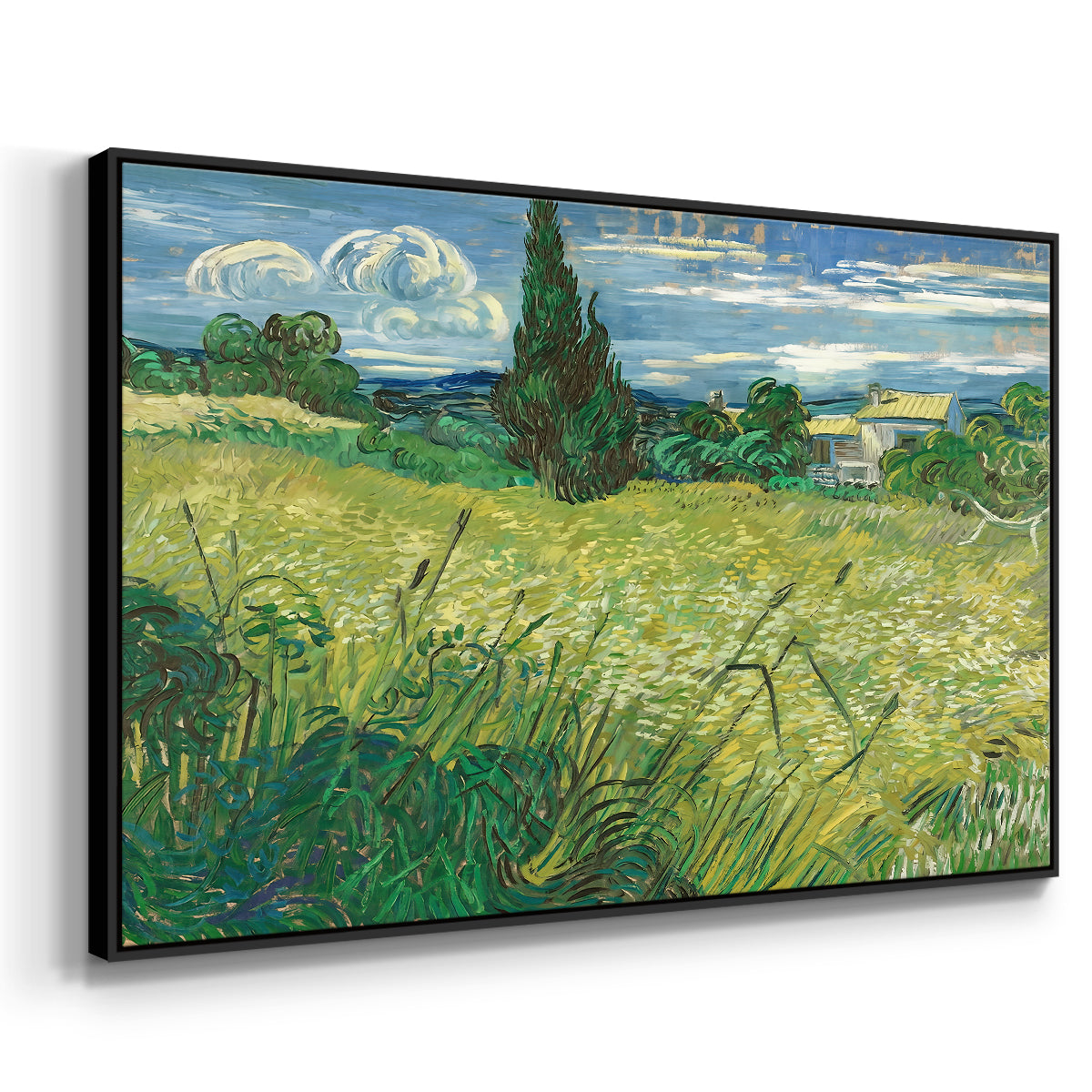 Green Wheat Field with Cypress, 1889 - Floater Framed Canvas Print