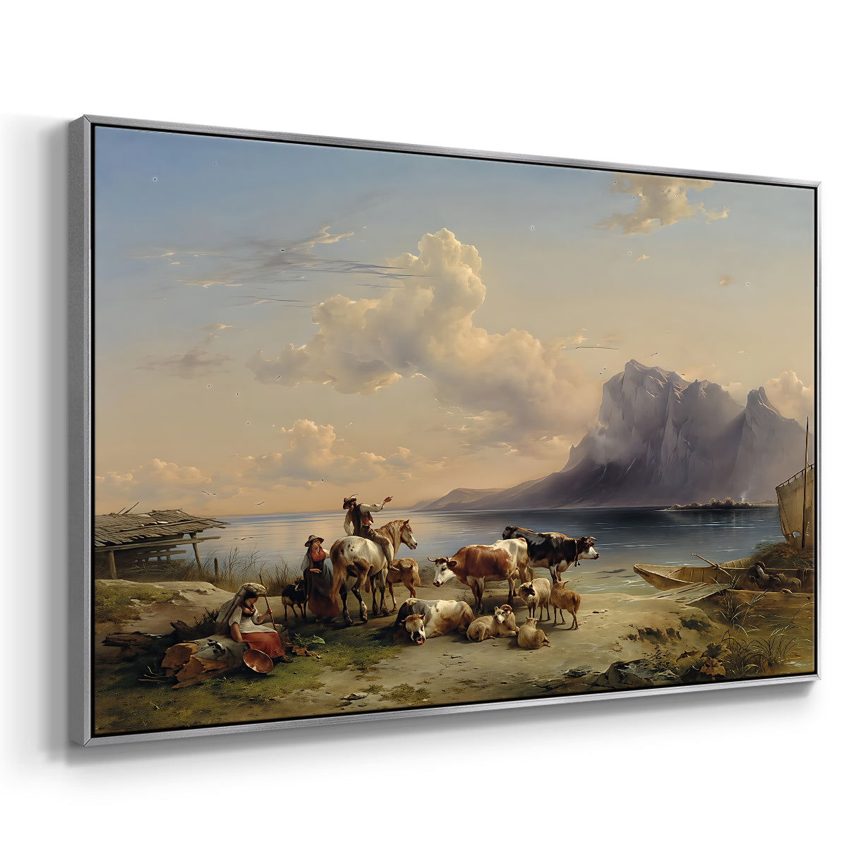 Shepherds and Cattle on Lake Attersee, 1852 - Floater Framed Canvas Print