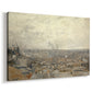 Canvas art print featuring a cityscape seen from hillside with layered structures, displayed at an angle