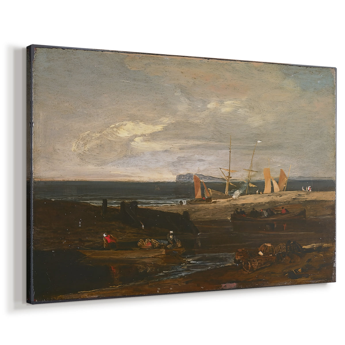 Canvas art print featuring a maritime scene with vessels, displayed at an angle