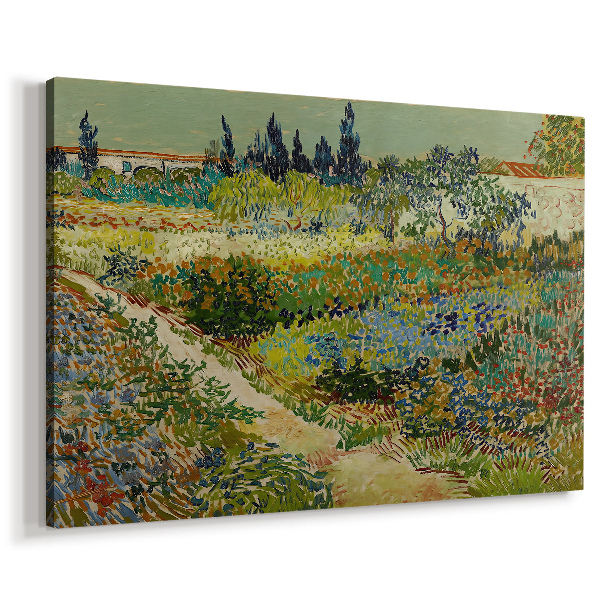 Canvas art print featuring an expressive outdoor scene with dense vegetation and color, displayed at an angle