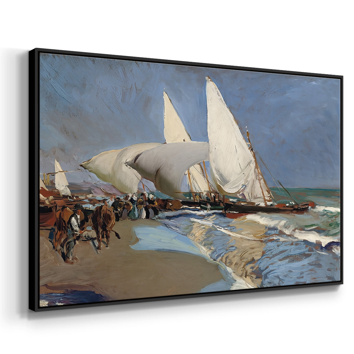 The Beach at Valencia, 1908 - Floater Framed Canvas Print