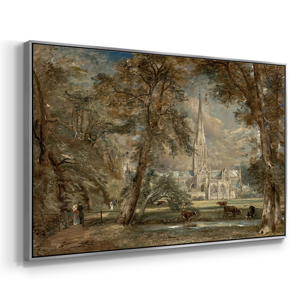 Salisbury Cathedral from the Bishop's Grounds, c. 1822-1823 - Floater Framed Canvas Print