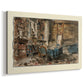 Canvas art print featuring a still life of writer's study with desk and decorative items, displayed at an angle