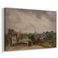 Canvas art print featuring a rustic building surrounded by vegetation, displayed at an angle