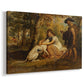 Canvas art print featuring an animal conflict scene with multiple dogs in motion, displayed at an angle