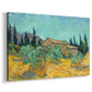 Canvas art print featuring an expressive countryside scene with buildings and vegetation, displayed at an angle