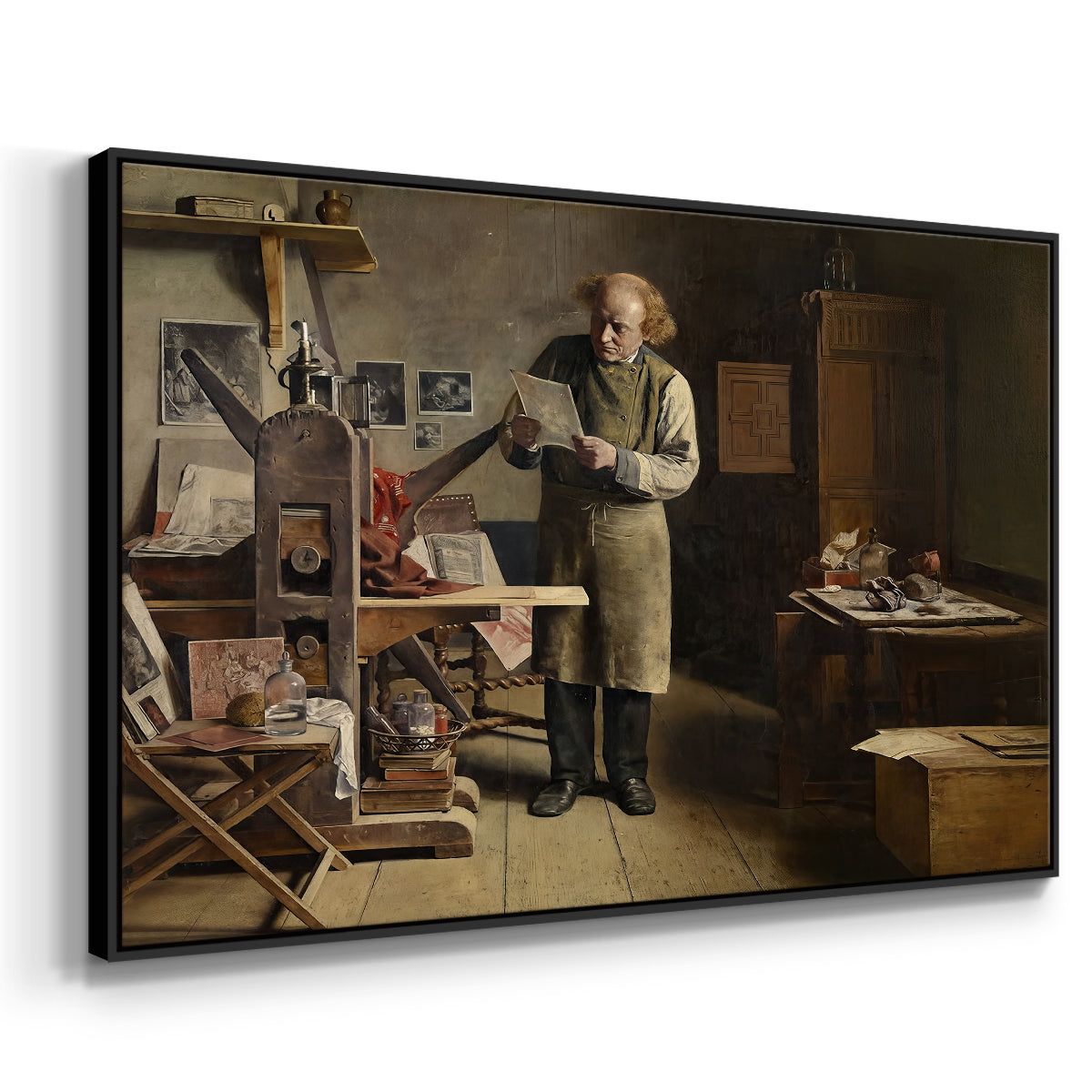 The Plate Printer, 1875 - Floater Framed Canvas Print