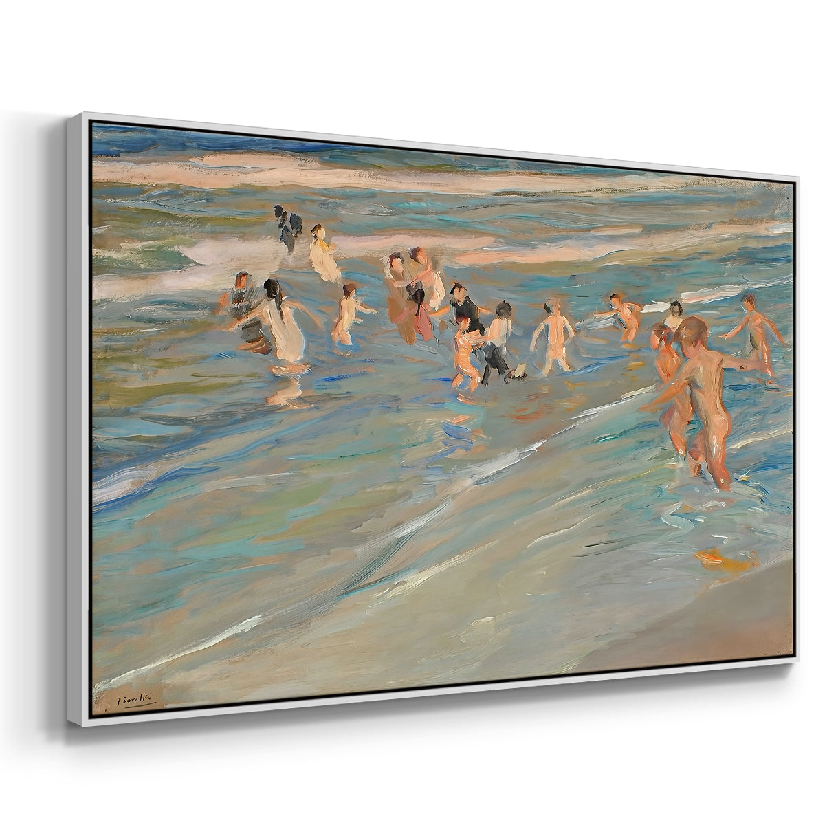Children Playing on the Beach in Valencia, c. 1908 - Floater Framed Canvas Print