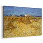 Canvas art print featuring an agricultural scene with cut wheat gathered into sheaves, displayed at an angle