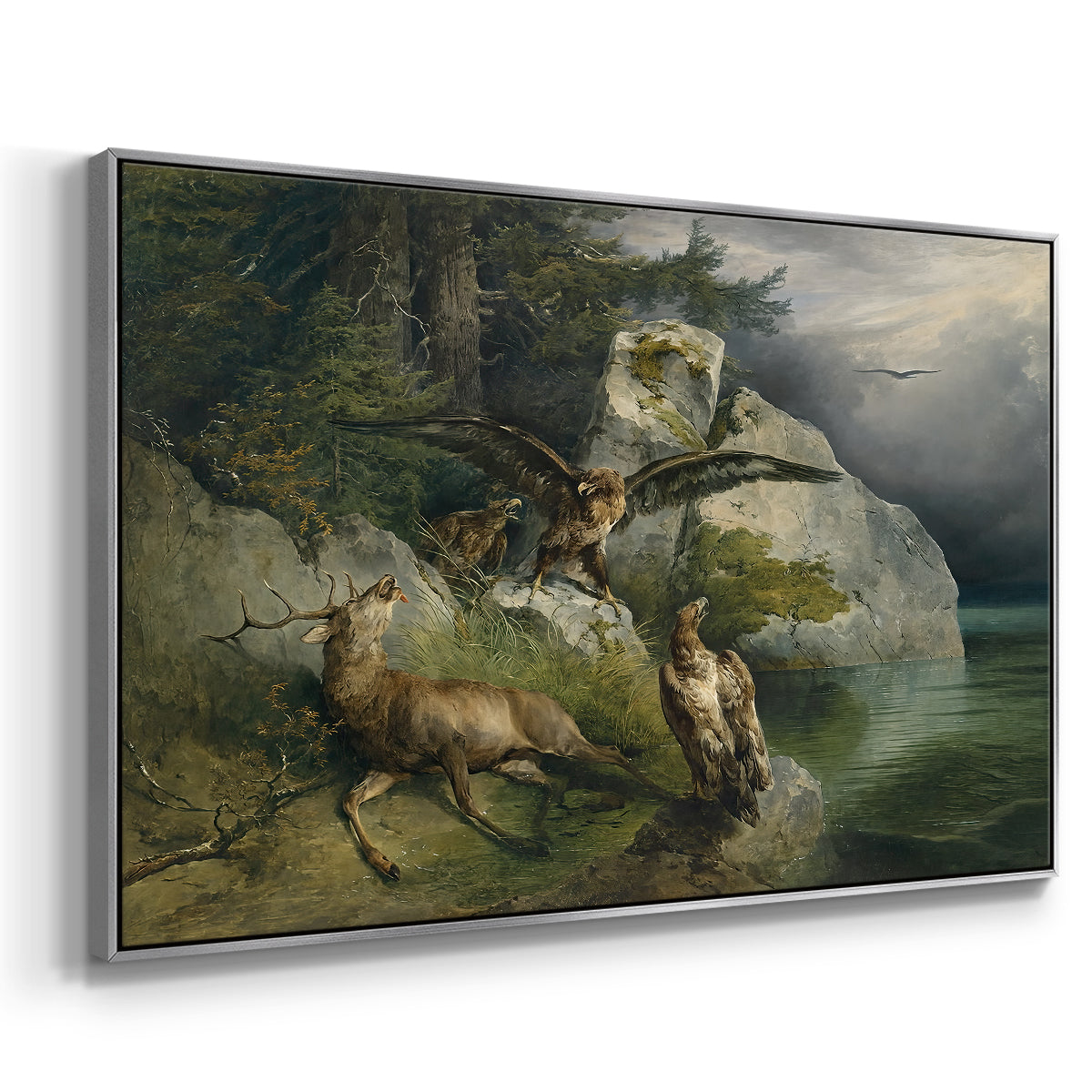 Eagles and Dying Stag on a Lakeshore, 1836 - Floater Framed Canvas Print