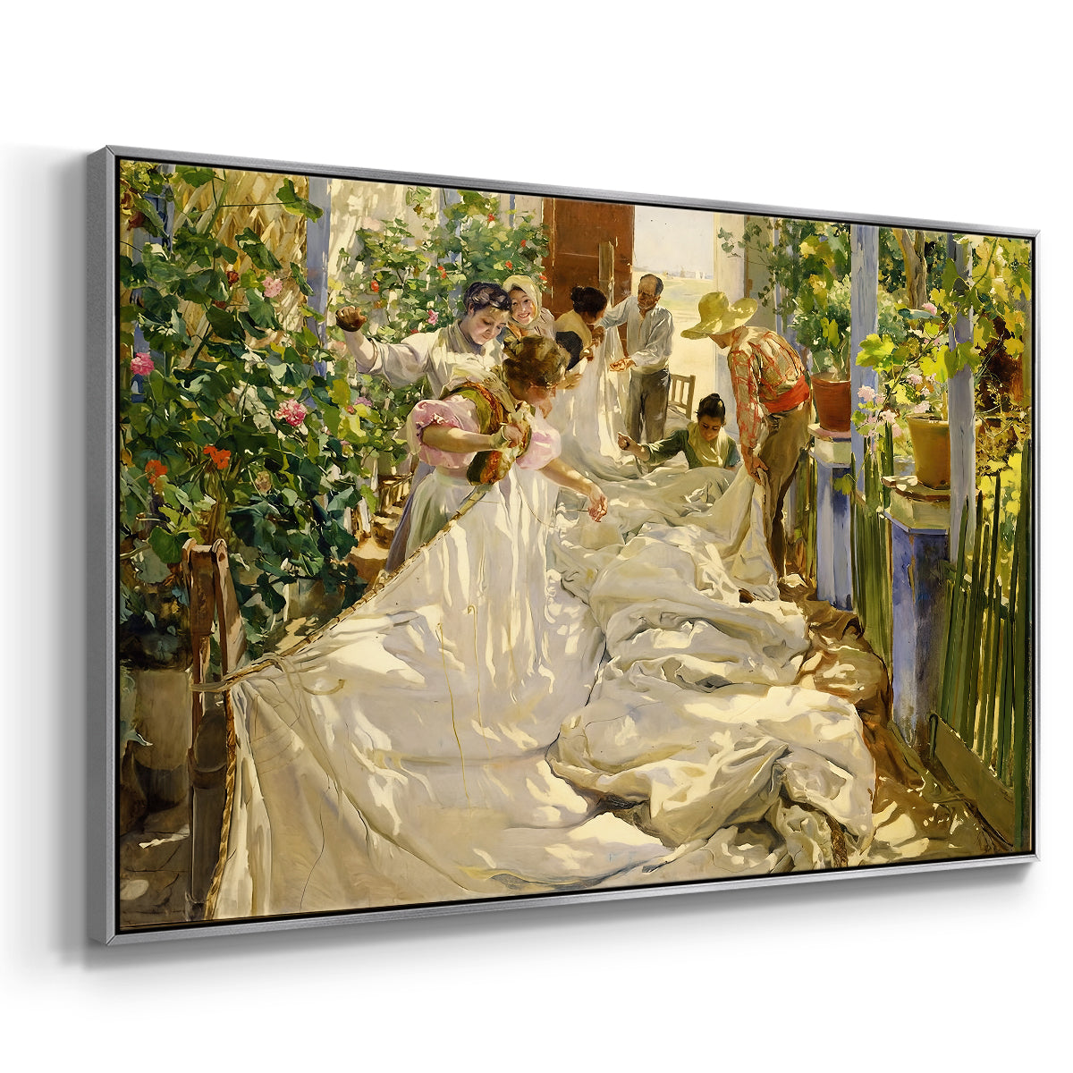 Sewing the Sail, 1896 - Floater Framed Canvas Print
