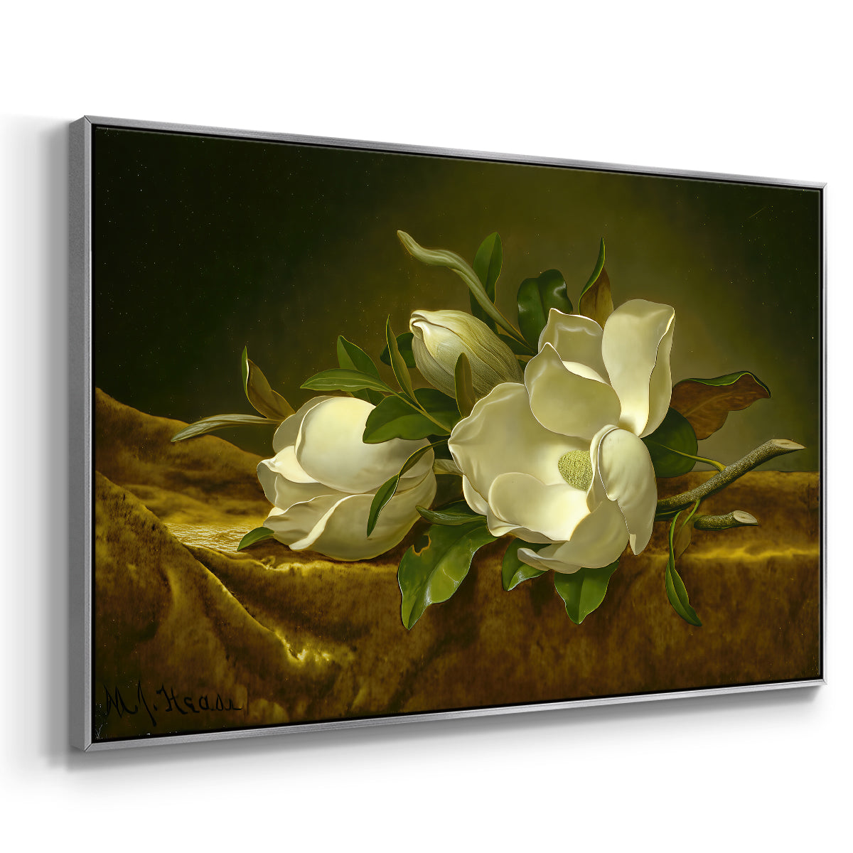 Magnolias on Gold Velvet Cloth, c. 1888-1890 - Floater Framed Canvas Print