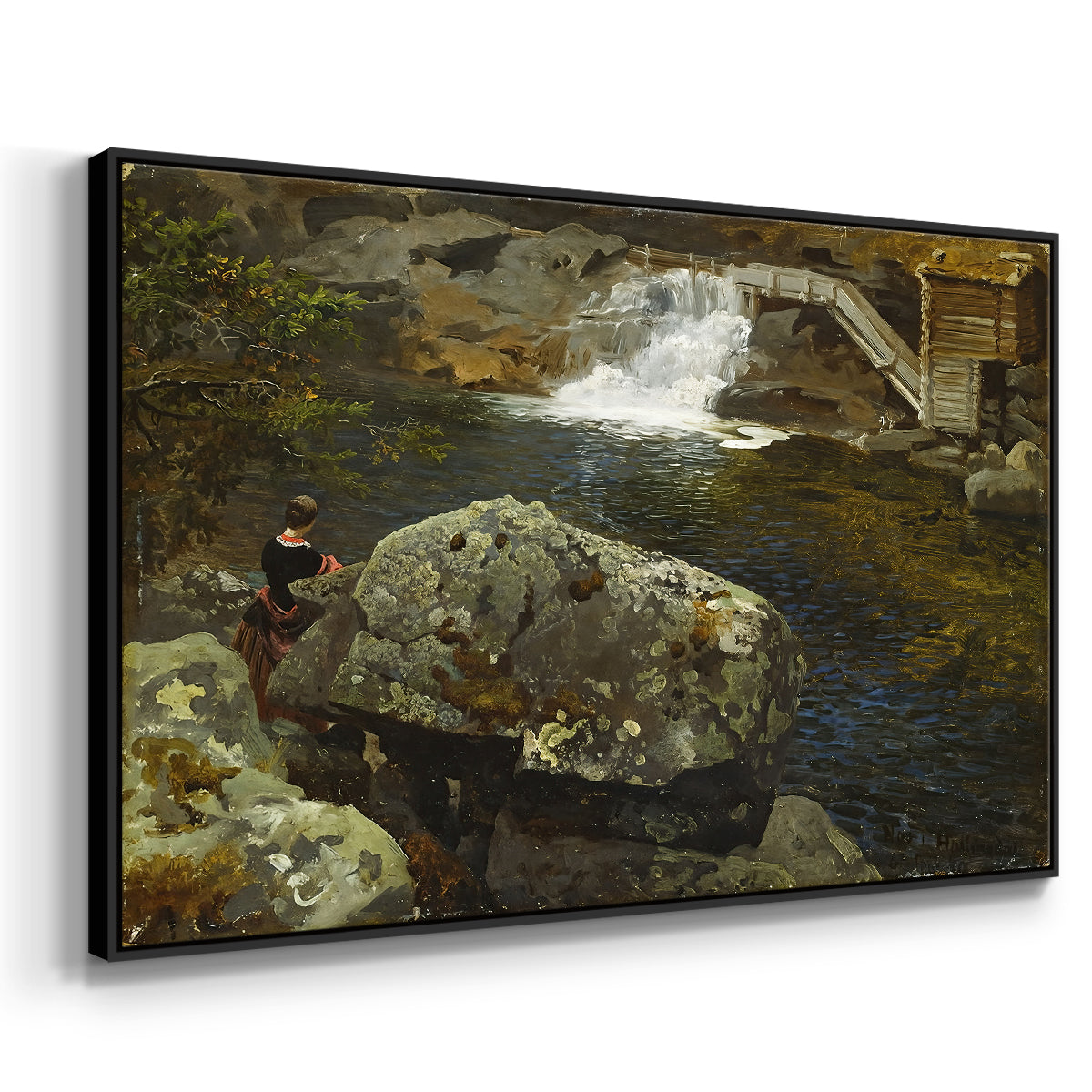 By the Mill Pond (En Mølledam), 1850 - Floater Framed Canvas Print