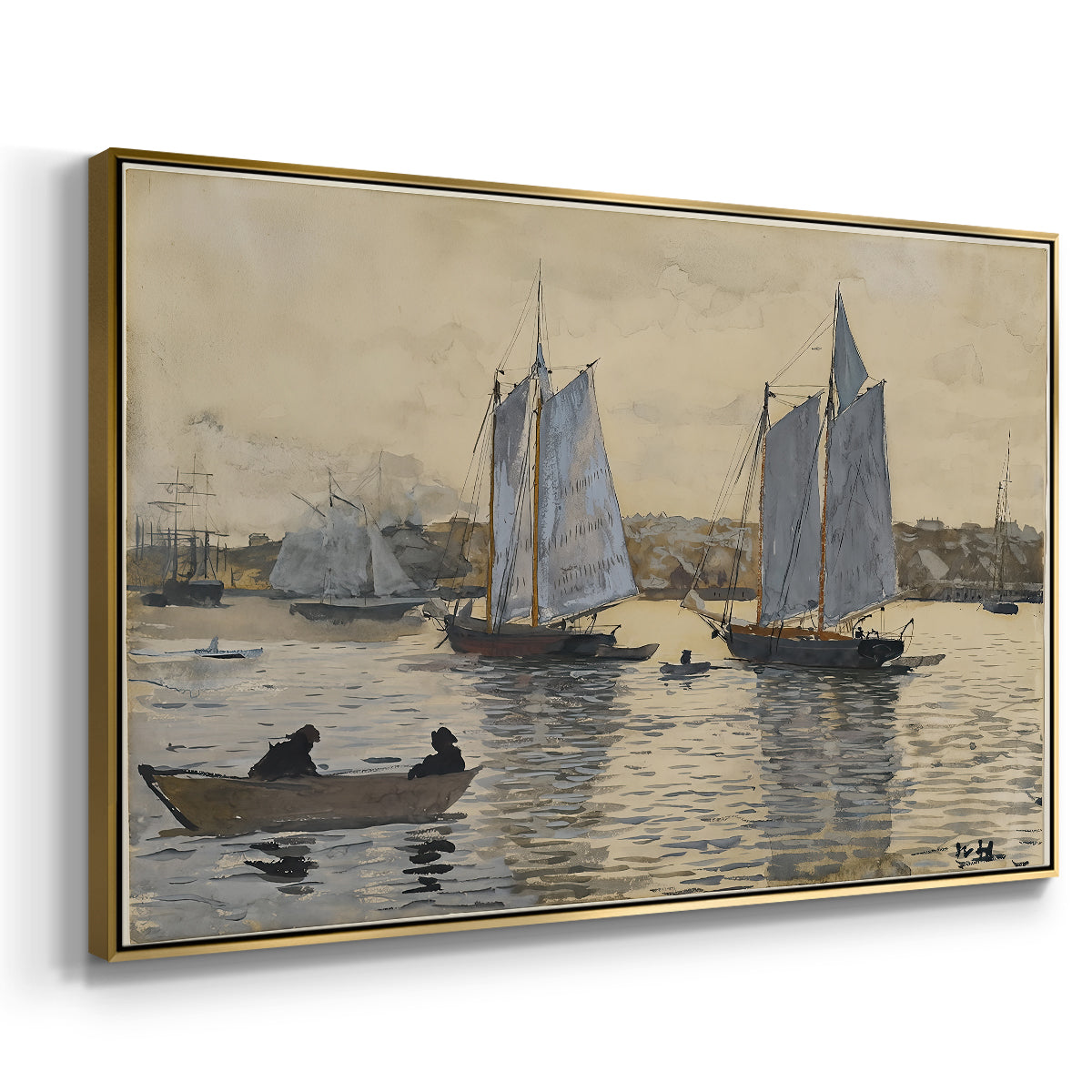 Two Schooners, Gloucester, c. 1880 - Floater Framed Canvas Print