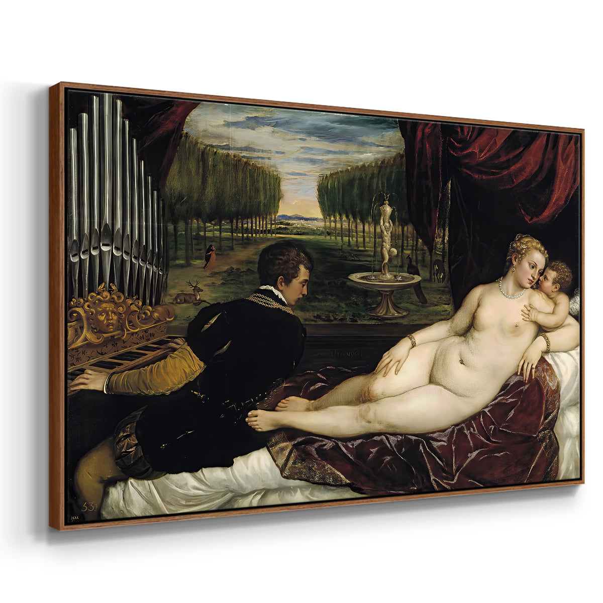 Venus with an Organist and Cupid, c. 1555 - Floater Framed Canvas Print