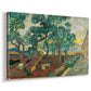 Canvas art print featuring an expressive landscape with structured garden elements, displayed at an angle
