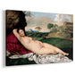 Canvas art print featuring a Renaissance depiction of Venus lying nude in peaceful countryside, displayed at an angle