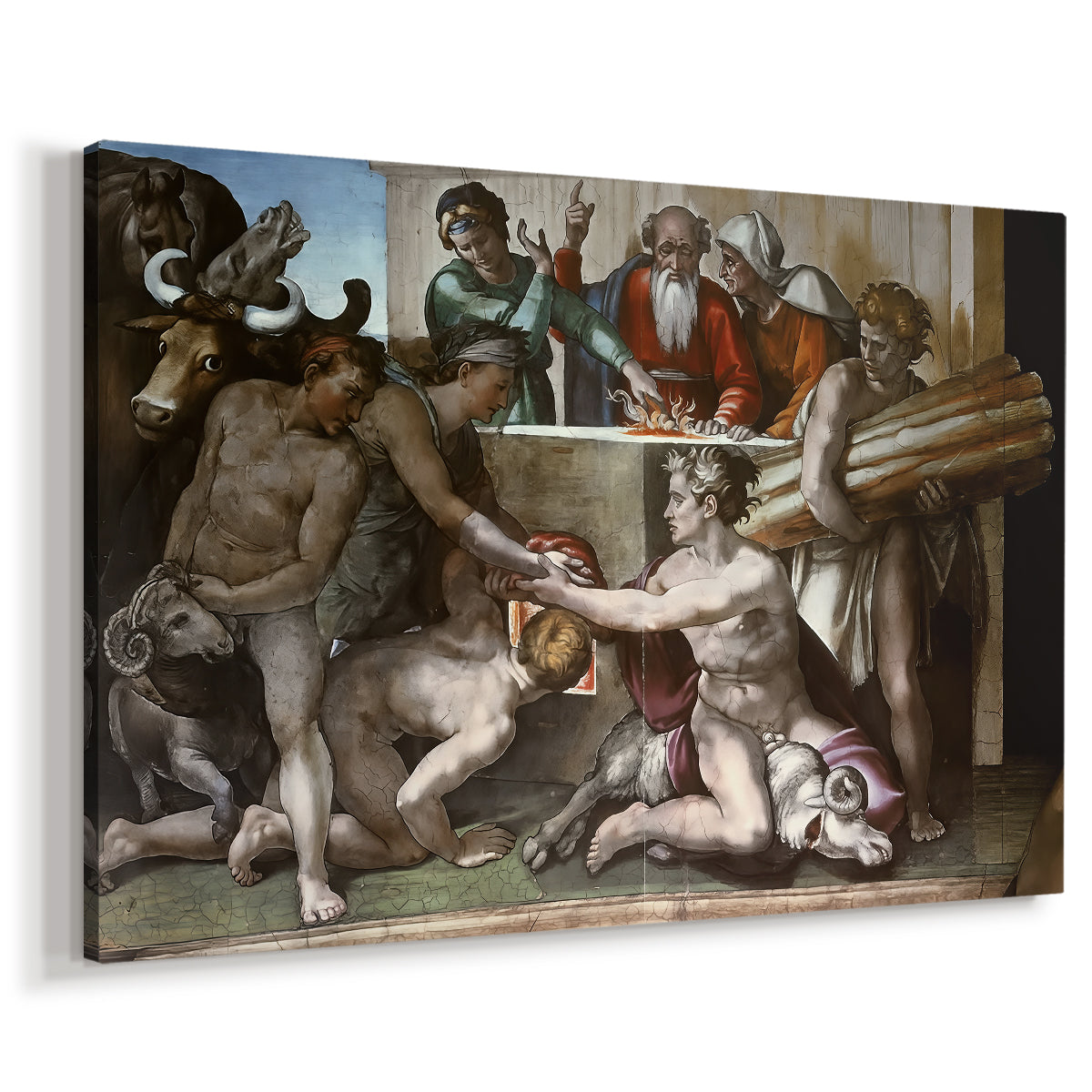 Canvas art print featuring a classical scene of religious offering, displayed at an angle