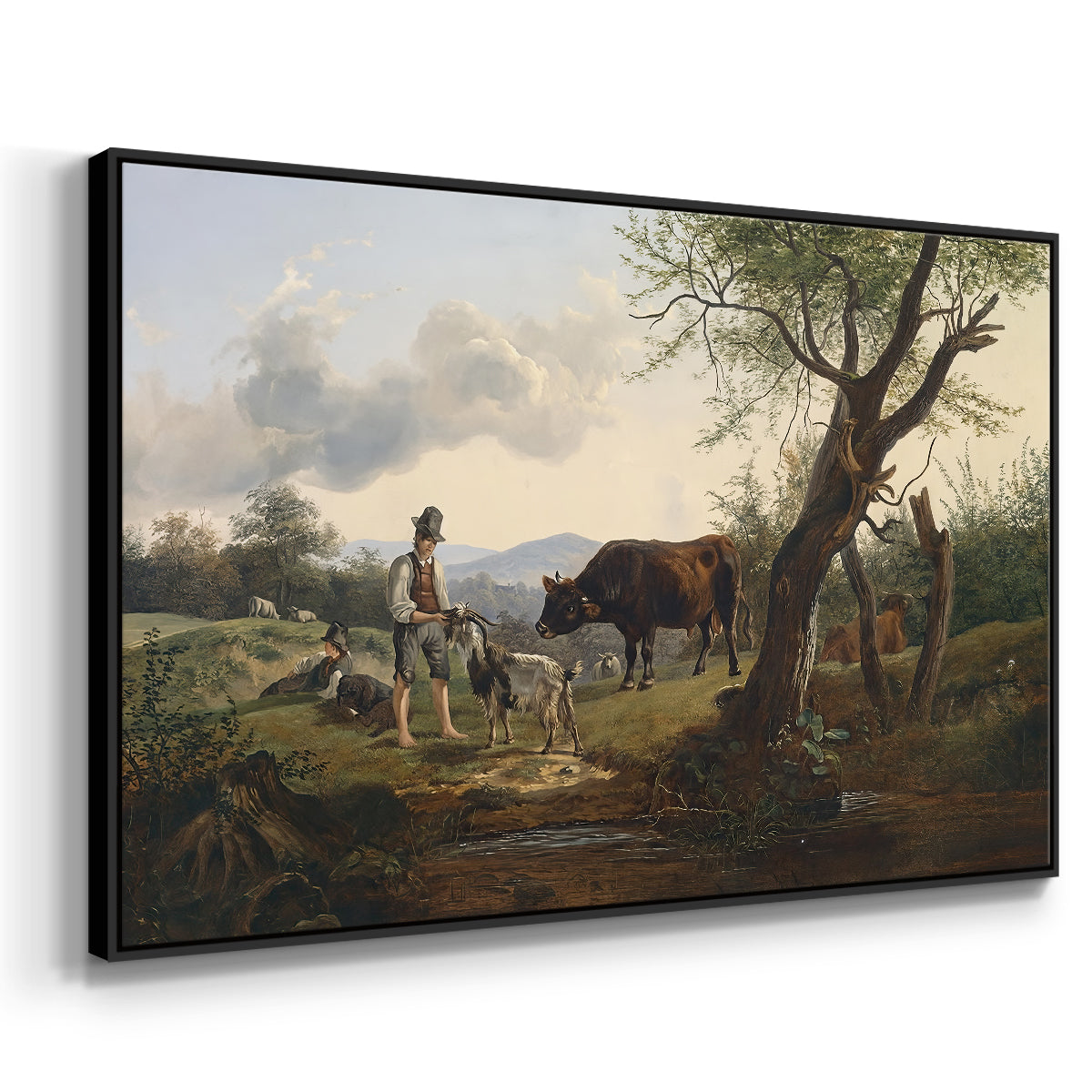 Shepherd with Billy Goat, c. 1830 - Floater Framed Canvas Print