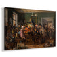Canvas art print featuring a group scene showing figures bidding and interacting indoors, displayed at an angle