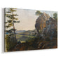 Canvas art print featuring a natural scene with rocks and trees, displayed at an angle