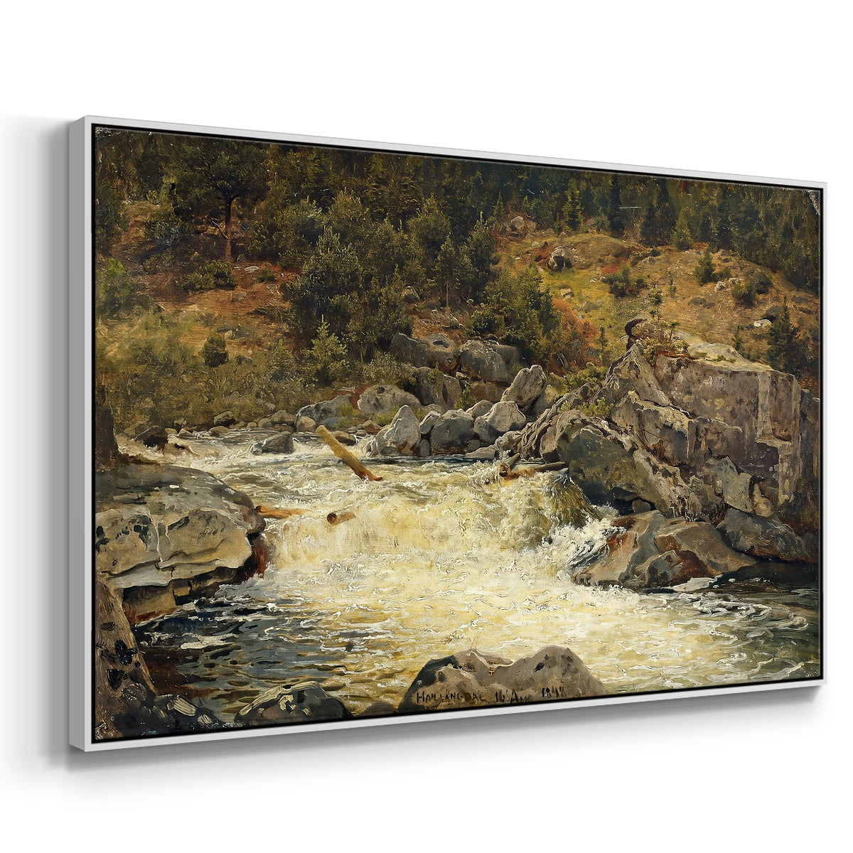 Waterfall in Hallingdal, 1848 - Floater Framed Canvas Print