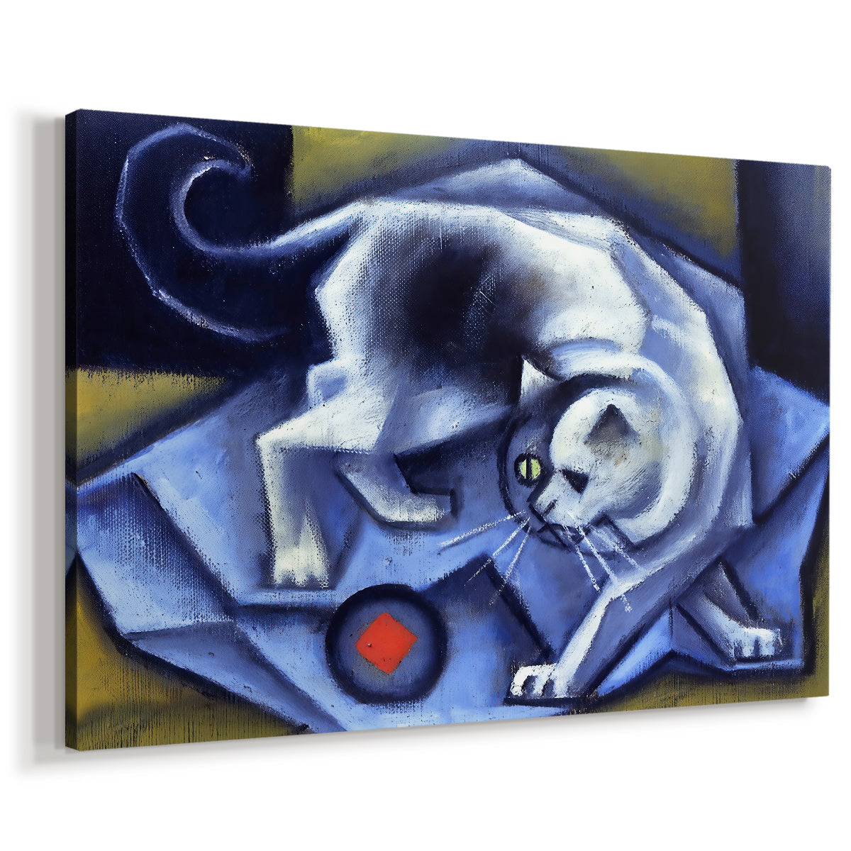 Canvas art print featuring a stylized animal with angular shapes, displayed at an angle