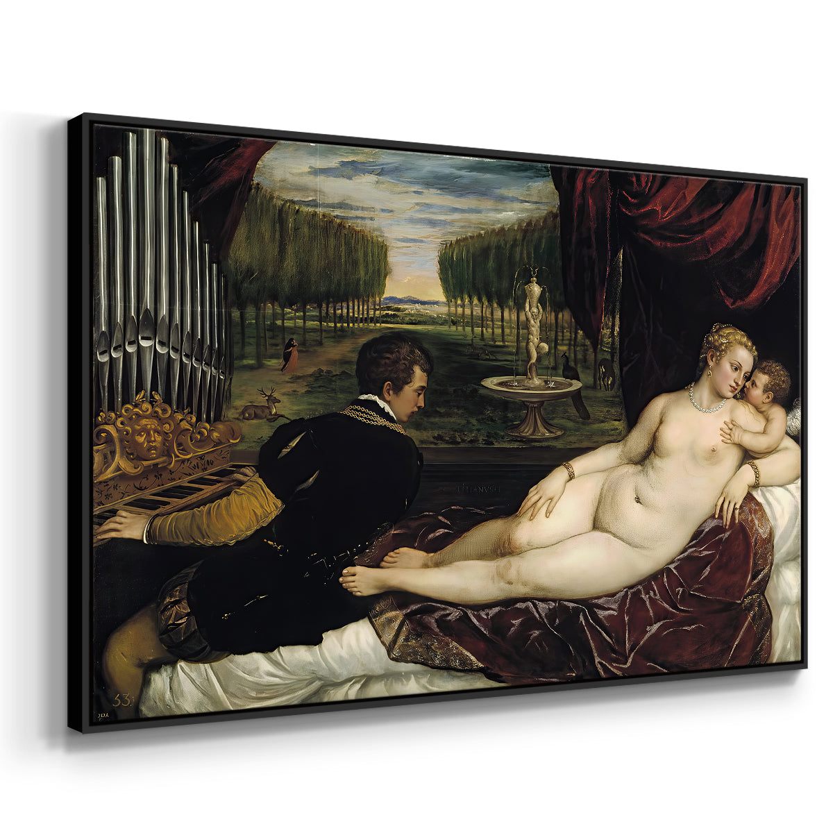 Venus with an Organist and Cupid, c. 1555 - Floater Framed Canvas Print