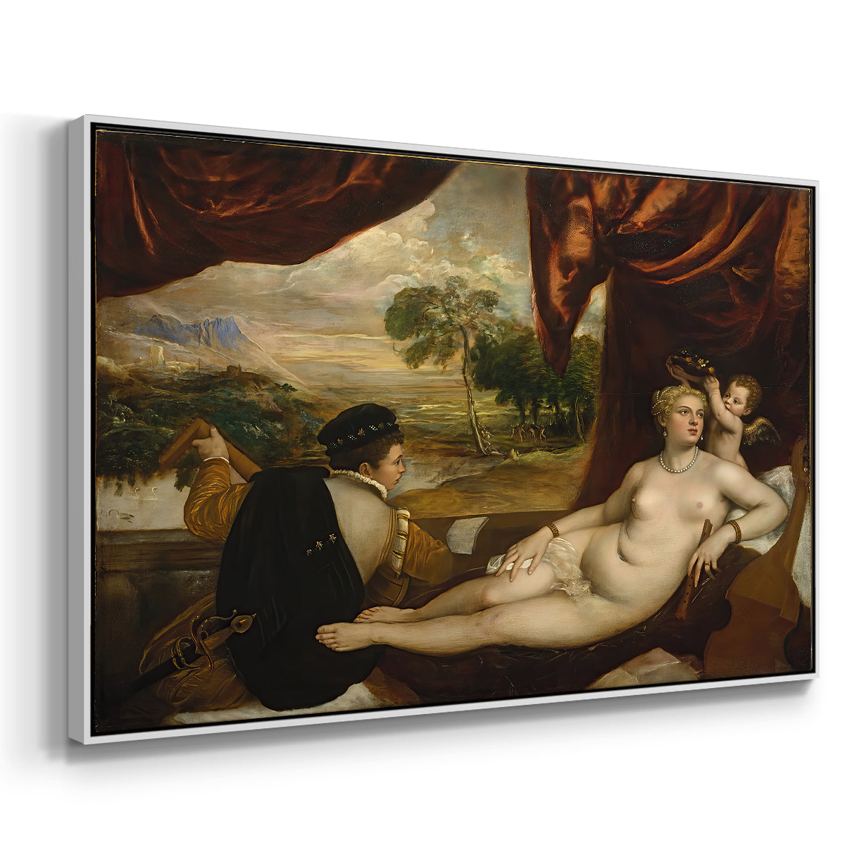 Venus and the Lute Player, c. 1565-1570 - Floater Framed Canvas Print