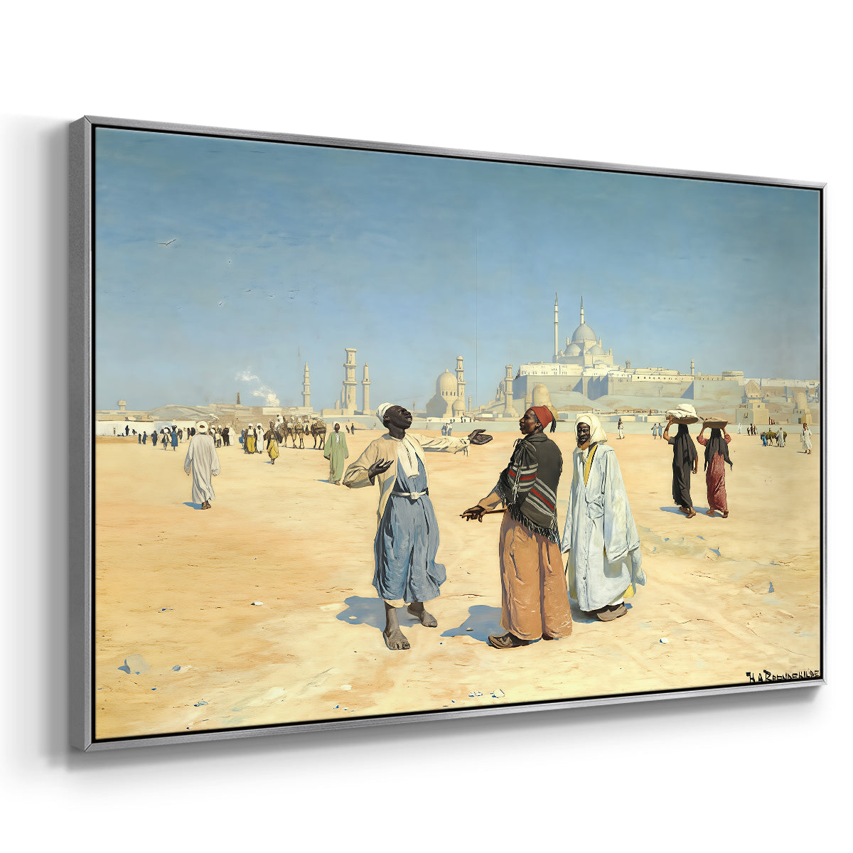 View from the Desert of Cairo with Citadel and Mamluk Tombs in the Background, c. 1889-1890 - Floater Framed Canvas Print
