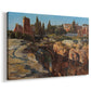 Canvas art print featuring an architectural scene of ancient structures in sunlit environment, displayed at an angle