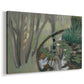 Canvas art print featuring a tranquil landscape of water in wooded terrain, displayed at an angle