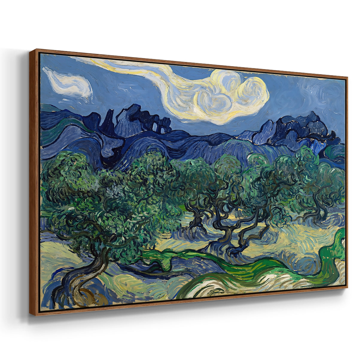 Olive Trees with the Alpilles in the Background, 1889 - Floater Framed Canvas Print