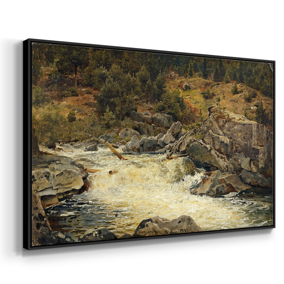 Waterfall in Hallingdal, 1848 - Floater Framed Canvas Print