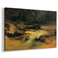 Canvas art print featuring an alpine water scene with rocks, displayed at an angle
