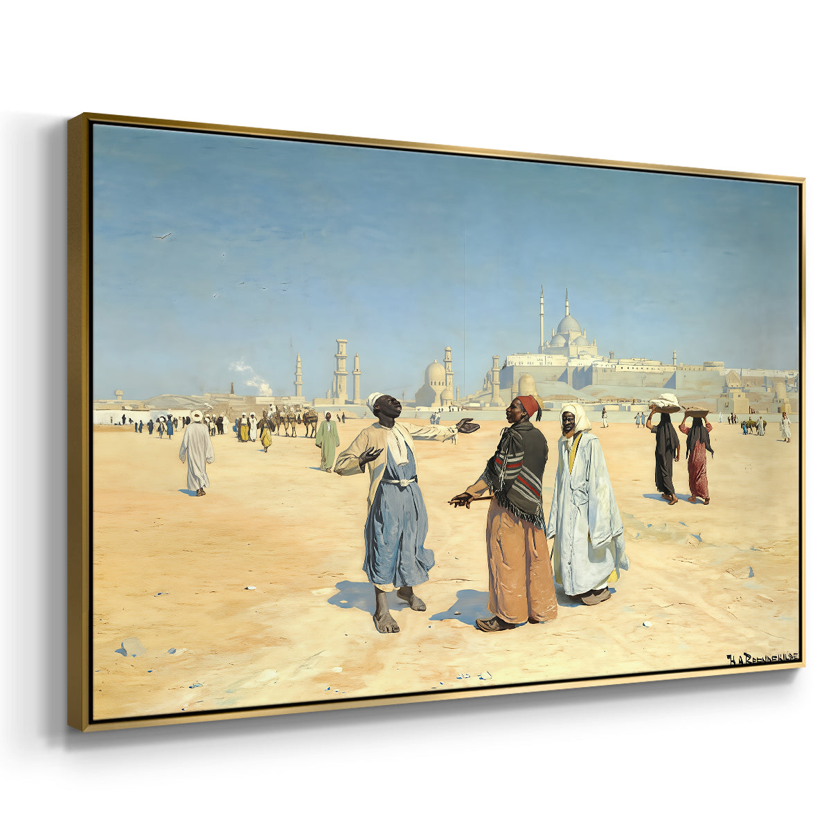 View from the Desert of Cairo with Citadel and Mamluk Tombs in the Background, c. 1889-1890 - Floater Framed Canvas Print