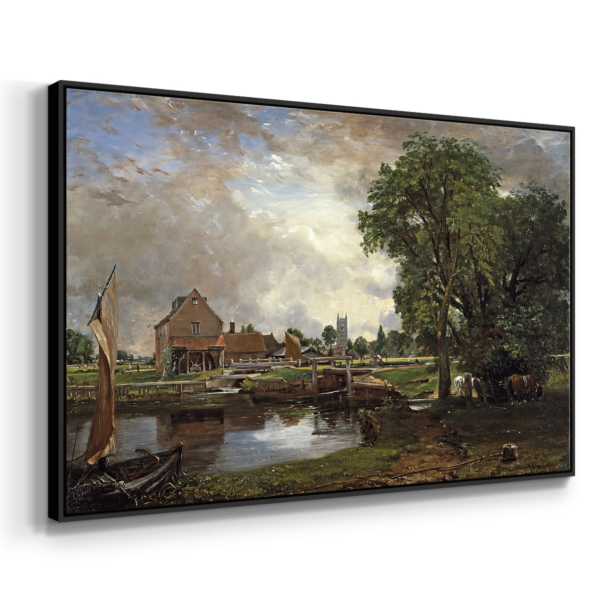 Dedham Lock and Mill, c. 1820 - Floater Framed Canvas Print