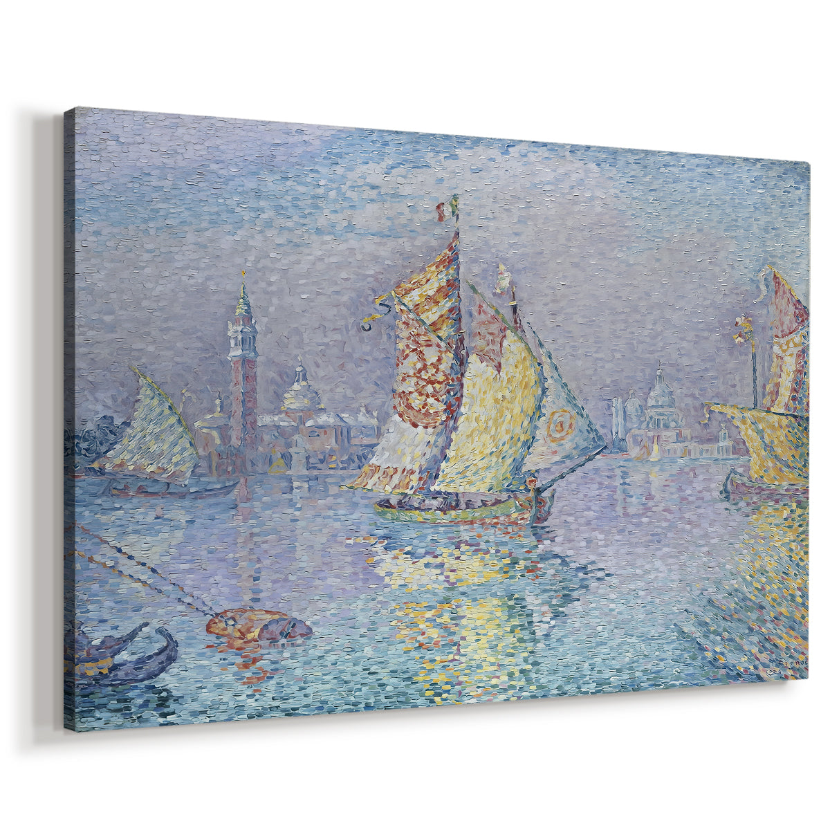 Canvas art print featuring a coastal scene with bold sail, displayed at an angle