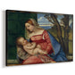 Canvas art print featuring an intimate religious portrait of mother and infant, displayed at an angle