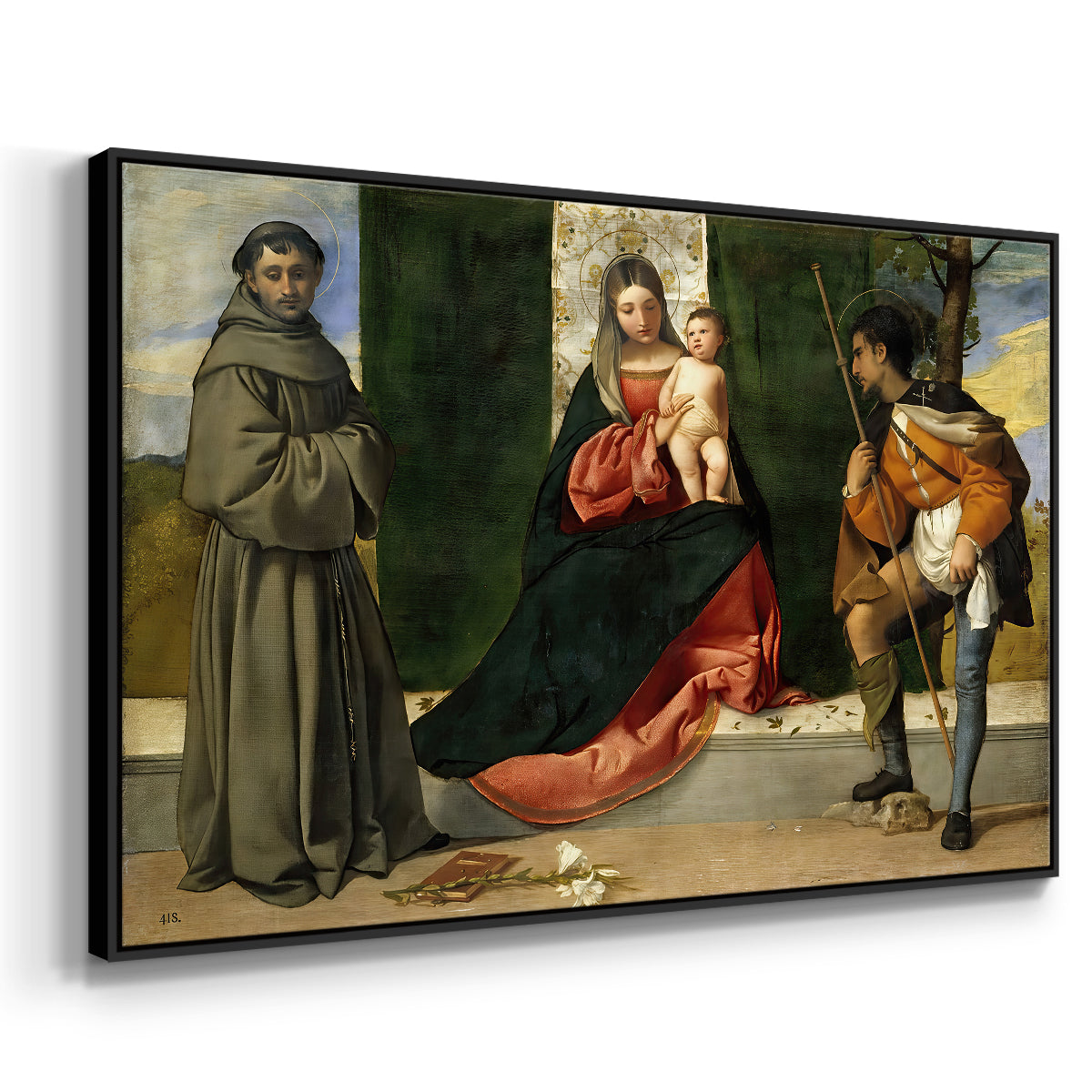 Madonna and Child with Saints Anthony of Padua and Roch, c. 1510 - Floater Framed Canvas Print