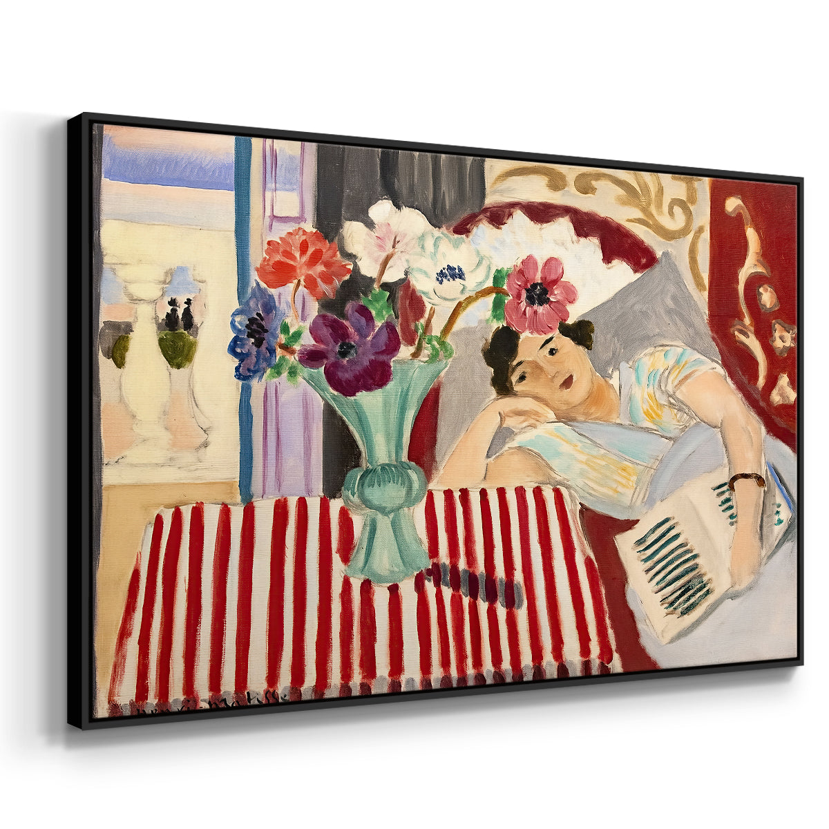 Woman with Anemones (Femme et anémones), c. 1920-1921 - Floater Framed Canvas Print